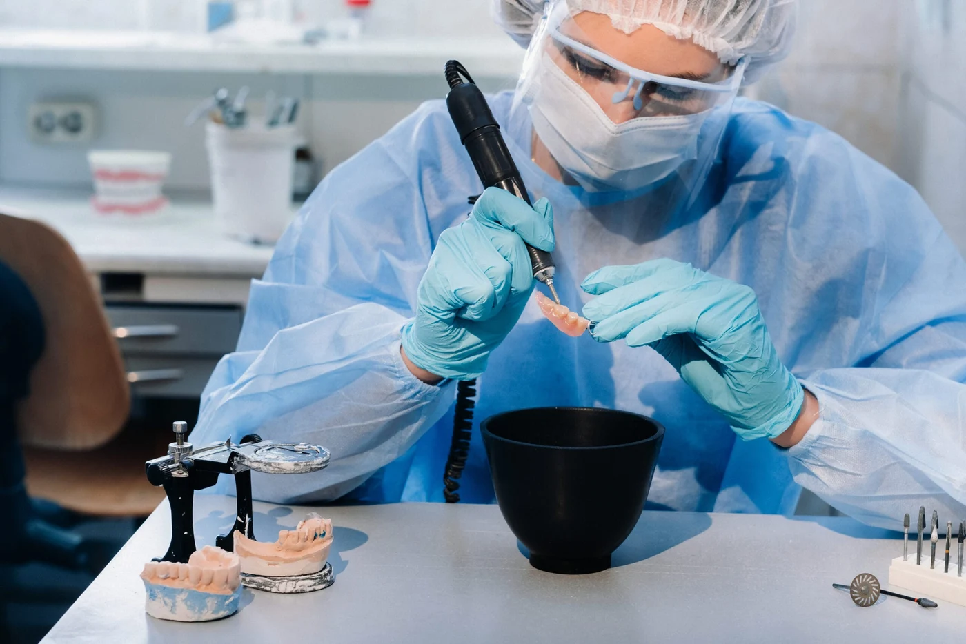 A technician at work in the dental laboratory